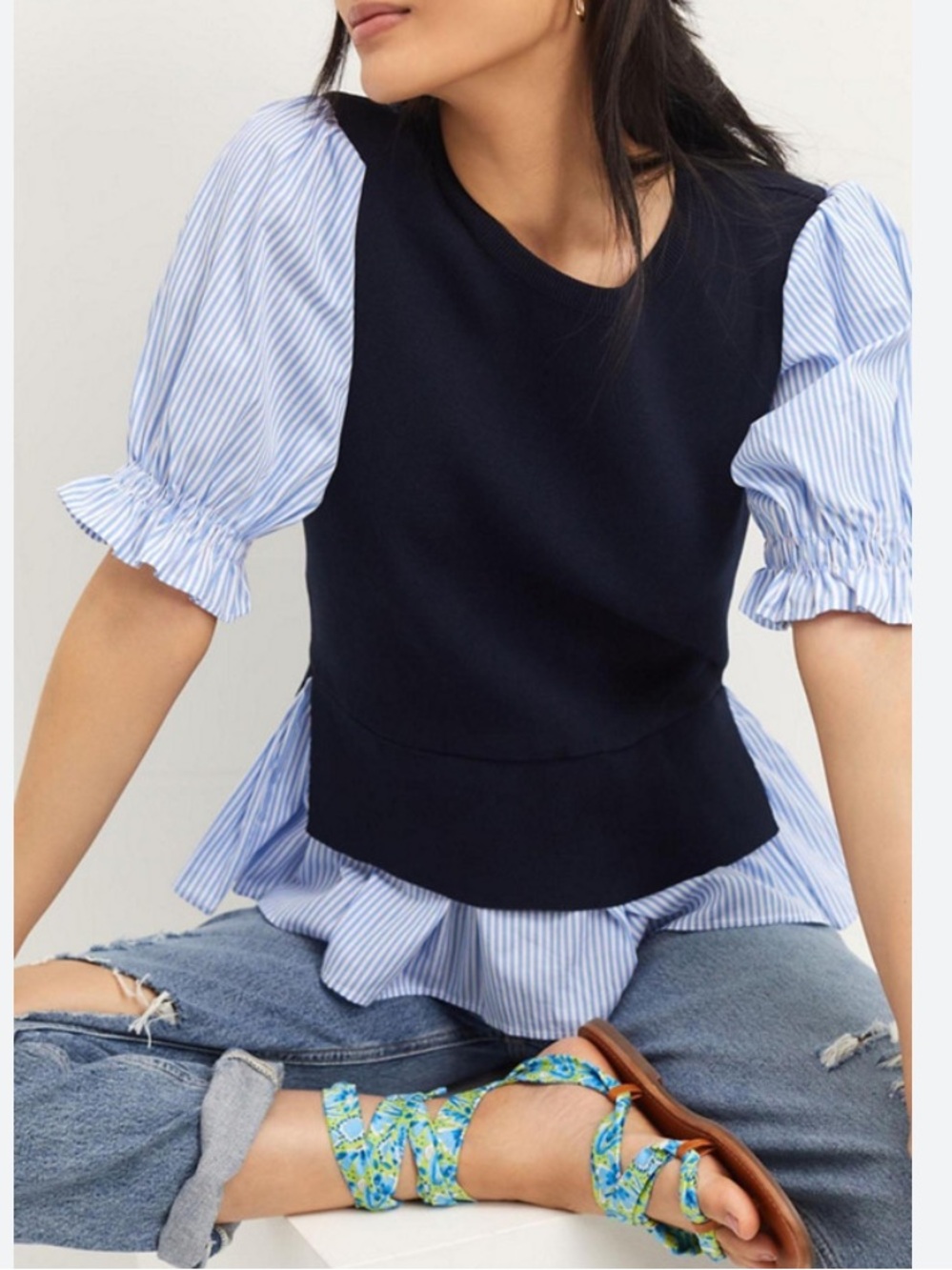 Nanette Lepore twofer Short Pinstripe Sleeve Two In One Sweater size Large